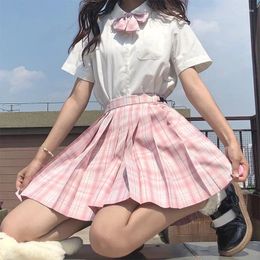 Clothing Sets Japanese School Uniform Korean Student Blouse Pleated Skirt Tie Full Set Girl Plaid Pink Uniforms For Woman