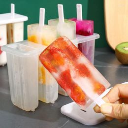Baking Moulds Ice Cream Mould 4 Popsicle Set Maker Tray DIY Reusable With Sticks And Lid Kitchen Tool Summer Kids