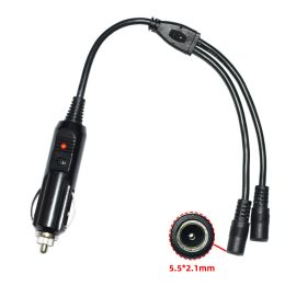 DC Car Charger Y Splitter Adapter Power Cable 1 to 2 Cigarette Lighter Male Plug to DC 5.5mm x 2.1mm Female Plug for Camera CCTV