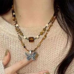 style New Chinese beaded square necklace for women with a niche high end design sense ethnic style stacked butterfly pendant collarbone stcked pnt collrbone