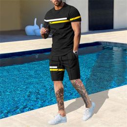 Men's Tracksuits 2024 Summer Men Tracksuit 3d Stripe Printing T Shirt Sets Casual Sweatshirt Short Sleeve Suit Street Sport High Quality