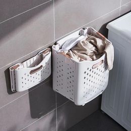Laundry Bags Plastic Folding Basket Wall-mounted Removable Large Capacity Clothes Storage Rack Bathroom Organiser Accessories