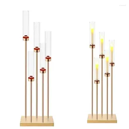 Candle Holders 4pcs/lot Gold Floor Candelabra Centerpieces 42.5'' Tall Metal 5 Arms Candlestick With Acrylic Cover