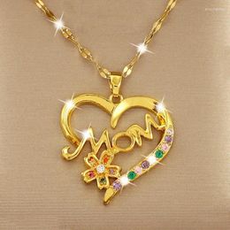 Pendant Necklaces MOM Love Heart Multicolor Crystal Stone Star Flower For Women Charm Gold Color Chain Jewelry Mother's Day Gift