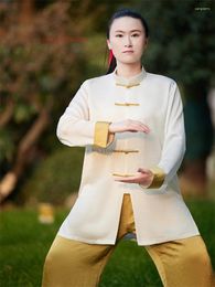 Ethnic Clothing 2024 Chinese Vintage Tai Chi Wushu Martail Arts Uniform Tops Pants Set Traditional Training Exercise Practice