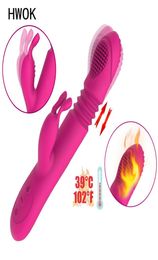 Heating Telescopic Rabbit Vibrator Rotating 10 mode Dildo Vibrator G Spot Clitoris Stimulator Adult Sex Toys for Woman Y1910154946560