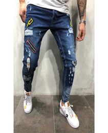 3 Styles Men Ripped Skinny Biker Jeans Destroyed Frayed Print Embroidery Slim Fit Denim Pant Jean X06215559262