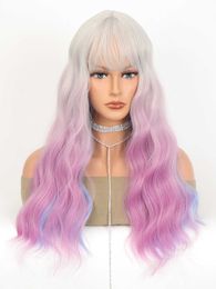 Womens wig with large wave highlights and dyed purple blue and white highlights and dyed water wave patterns