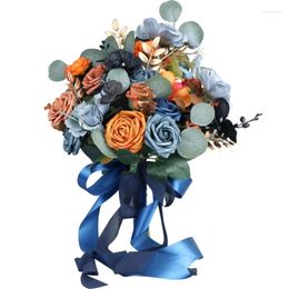 Decorative Flowers Artificial Flower Bouquet Silk Blue Rose Decor Supplies