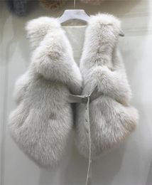 2020 New design women039s luxury faux fox fur patched PU leather sashes short vest ciat sleeveless slim waist casacos9314872