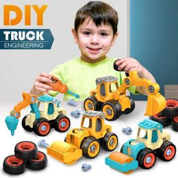 Diecast Model Cars Childrens Assembly Engineering Vehicle Detachable Assembly Excavator Screw Parent Child Interactive Education Toy Set S2452722