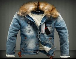 Mens Denim Fleece Jacket Casual Faux Fur Collar Detachable Coat Jeans Hip Hop Trucker Jacket Buttons for Men Plus Size5545329