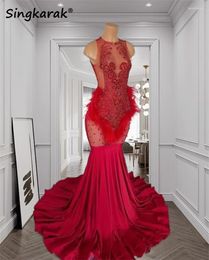 Party Dresses Shiny Red Diamonds Mermaid Prom Dress 2024 Sparkly Crystal Rhinestones Beading Tassels Wedding Birthday Evening Gown