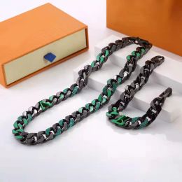 Luxury Emerald Diamond Black chain hip-hop Necklaces Unisex hand chain charm men women Cuban chains designer Jewellery Punk Bracelets Necklace set with Original box