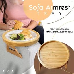 Decorative Figurines Natural Pine Wood Sofa Side Tables Round Portable And Foldable Armrest Clip-On Tray Waterproof Couch Arm Rest Organize