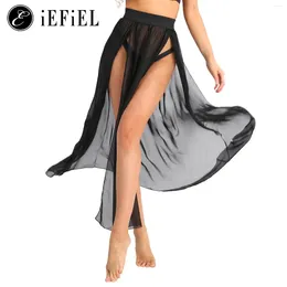 Womens Chiffon Flowy Split Long Beach Sarong Sexy Bikini Cover Up Maxi Skirts Swimsuit Side Slit Bathing Suit Wraps Sunsuits