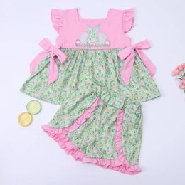 Clothing Sets Easter 1-8T Baby Girl Clothes Mother Kids Loungewear With Cartoon Embroidery Summer Sleeveless Orange Tops Short