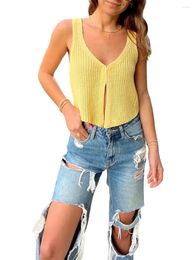 Women's Tanks Women Knitted Vest Tops Front Button Down Sleeveless V Neck Knitting Sweater Tank Crop Top Summer Short Shirt Y2k