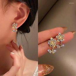 Stud Earrings Trendy Luxury Crystal Flower For Women Fashion Elegant Tan Colour Zircon