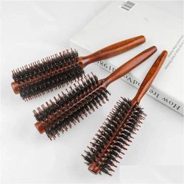Hair Accessories 3 Sizes Anti Static Wood Boar Bristle Round Brush Hairdresser Styling Tools Teasing For Curly Comb Drop Delivery Prod Dhqvz