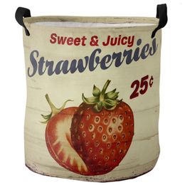 Laundry Bags Fruit Strawberry Wood Grain Retro Dirty Basket Foldable Home Organiser Clothing Kids Toy Storage