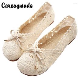Casual Shoes Careaymade- Lace Cut-out Sandals Women's Flat Bottomed RETRO Art Cotton Breathable Hole Shallow Mesh Fisherman's