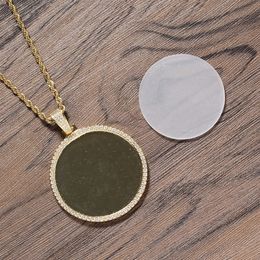 47mm Round Custom Memory Medallion Picture Necklace DIY Po Zirconia Necklace with Plastic Cover Hip Hop Jewellery Frame Only 240522