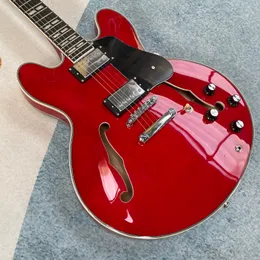 Free shipping, red 6-string electric guitar, in stock, hollow-body guitarra, diamond shaped rosewood fretboard guitars