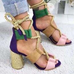 High Sandals s Cross Heels Patchwork Tied Summer Fashion Ladies Shoes Pointed Toe Ankle Strap Chaussures Femme 861 Sandal Cro Heel Fahion Ladie S 497 hoe Chauure