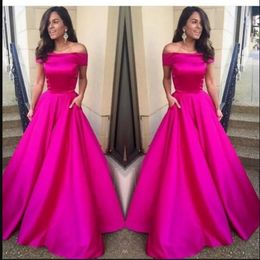 Hot Fuchsia Pink Prom Dress Off Shoulder Long A Line Night Gown New Arrival Custom Made Party Dresses Formal Evening Dresses 287M