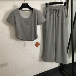 Casual Slim Shirt Sweatpants Womens Tracksuit Designer Simple Crop Tops Fashion Elastic Waisted Pants