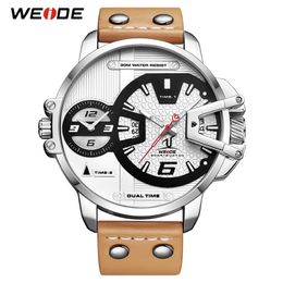 WEIDE Man Luxury Sport Military PU brown leather Strap bracelet Band Quartz Movement Analogue Clock Wristwatches Relogio Masculino 232B