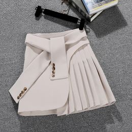 Elegant Asymmetrical Skirt Women Spring Summer High Waist Mini Skirts Sexy Woman Korean Solid Colour Black White Pleated skirt 240524