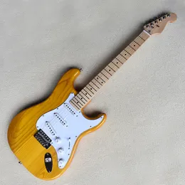 Natural Wood Colour SSS Pickups Ash Electric Guitar with Maple Fretboard 22 Frets White Pickguard Can be Customised