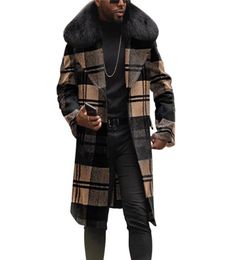 Mens Wool Blends Big Fur Collar Plaid Overcoats Mens Luxury Trench Coats For Men Cheque Woollen Long Jackets Fashionable Large Size 3608271