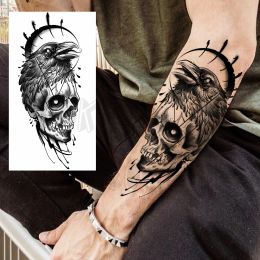 Black Pirate Ship Compass Temporary Tattoos For Women Adult Men Skull Owl Moon Fake Tattoo Realistic Body Art Decoration Tatoos