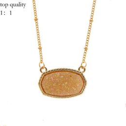 Elisabetta Franchi Pendant Necklaces Resin Oval Druzy Necklace Gold Color Chain Drusy Hexagon Style Luxury Designer Brand Fashion Jewelry For Women 582
