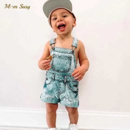 Tute in tuta Rompers Fashion Baby Girl Boy Denim Top Pocket Baby Baby Japdler Jeans Shorts Dunaree Summer Baby Clothing 1-10y WX5.26