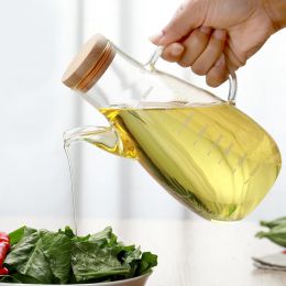 500/800ml Glass Oil Bottle Olive Oil Vinegar Cruet Soy Sauce Dispenser Leakproof Transparent with lid Handle Container Seasoning