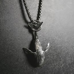Pendant Necklaces MKENDN Ocean Style Vintage Oxidized Black 52HZ Whale Necklace With Stainless Stell Link Chain For Men Women