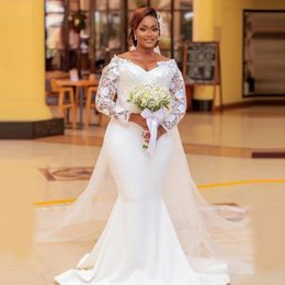 Plus Size Aso Ebi Boho Wedding Dress 2022 White African Mermaid Wedding Dresses With Lace Long Sleeve Beach Garden Bridal Gowns Soft Sa 215H