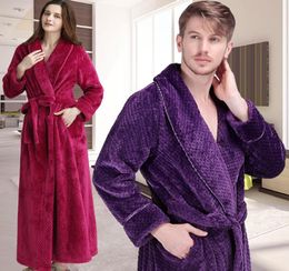 Men Winter Extra Long Thick Warm Grid Flannel Bathrobe Mens Kimono Bath Robe Women Sexy Robes Male Thermal Dressing Gown8578174