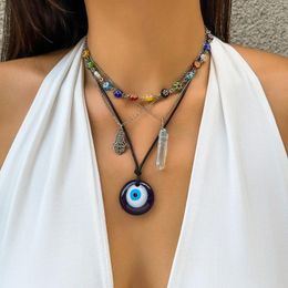 Pendant Necklaces Trendy Turkish Lucky Eye Necklace Hip Hop Strand Chip Beads Natural Stone Women Choker Jewellery Collar Party Gift Girls