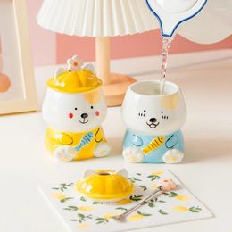 Mugs Children's Mark Korean Cute Mug Ceramic Creative Cartoon Large Capacity Office Water Cup Female Coffee Spoon With Lid Give Gifts