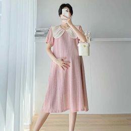 Maternity Dresses Korean maternity summer dress Peter Pan collar sweet and fashionable loose short sleeved pink WX5.268CCW