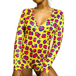 Womens Pyjamas Jumpsuit Sleepwear Fashion Floral Long Sleeve V Neck Bodycon Jumpsuit Bodysuit Romper Shorts Pants Overalls 192S