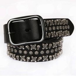 Skull Belts for Women men Punk Rock Style Belts Rivet Studded Hip Decorative Waistband for Women Men High Quility 3066