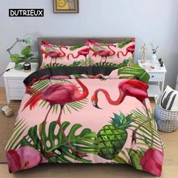 Bedding Sets Flamingo Green Plant Palm Leaf Duvet Cover Soft Pink Comfortable Quilt Cartoon Set For Women Girls Decor