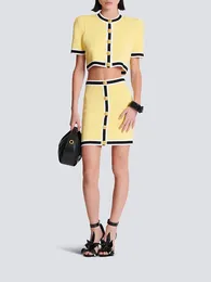 Work Dresses Dress Set Y2k Spring Summer Horizontal Clashing Gold Button Short Knit Women Top2024 Slim Wrap Hip Skirt Shorts Two-piece