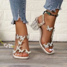 Transparent s Sandals Square Heel for Woman Flash Drill Summer High Heels Fashion Women's Shoes Low Sandalias Size 43 Sandal Tranparent Flah Fahion Women' 779 Shoe ia